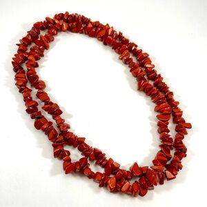 Stunning Natural Red Jasper Gemstone Chip Beaded 34” Single Strand Necklace